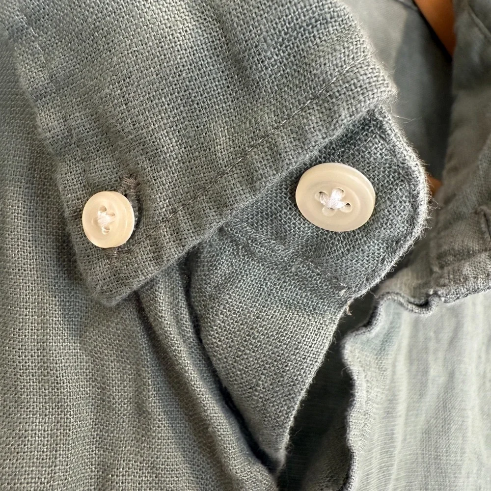 Banana Republic Linen‎ Button Down Shirt Mens 2XL Slim Fit Pocket Dark Green